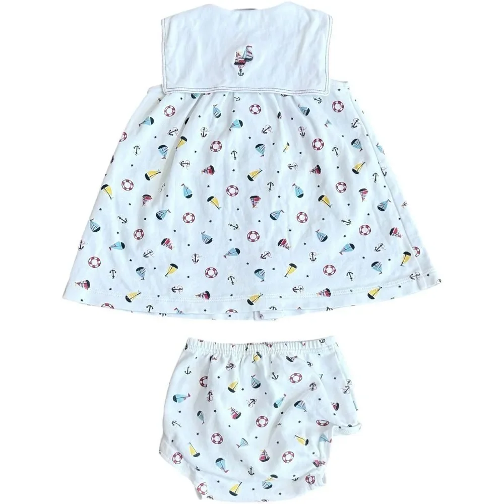 Kissy Kissy Baby Girl 2 Piece Sleeveless Embroidered Nautical Outfit. 3-6 Months